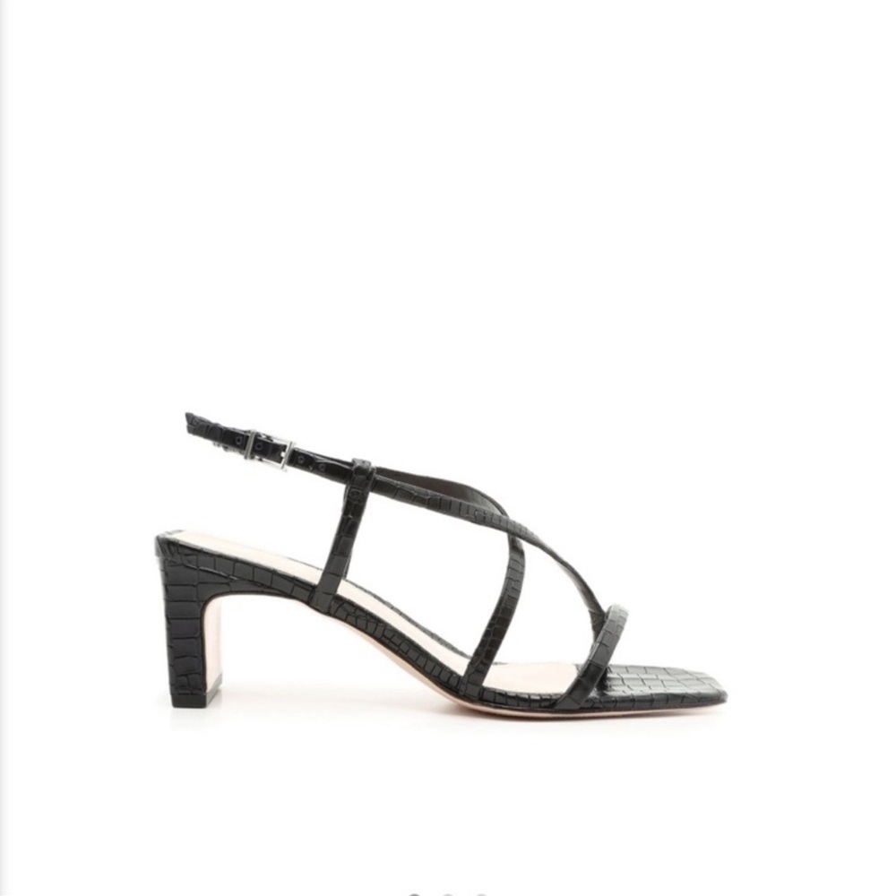 NWOT SCHUTZ Kagenia Croc Embossed Leather Strappy Block Heel Sandals